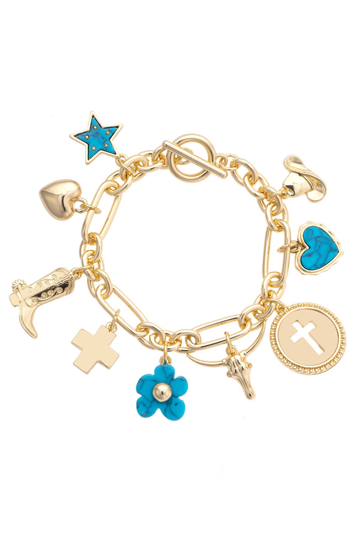 Cowboy Church Charm Bracelet in Shiny Gold