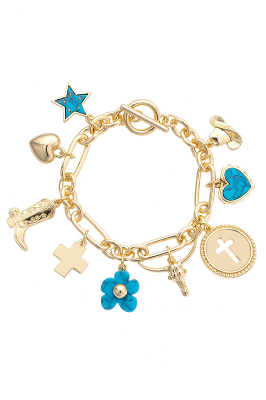 Cowboy Church Charm Bracelet in Shiny Gold