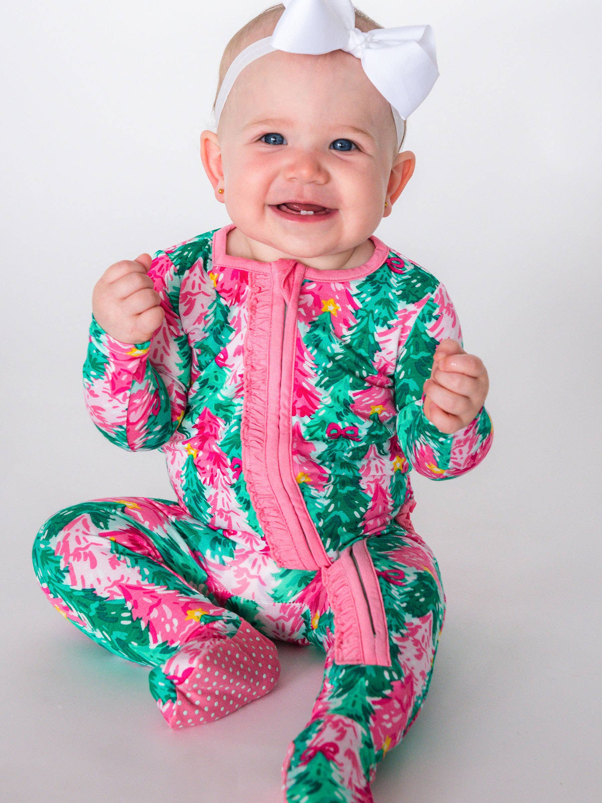 SoftSnooze™ Baby Girls Bamboo Viscose Pink Jolly Grove Footed Ruffle One Piece Pajama
