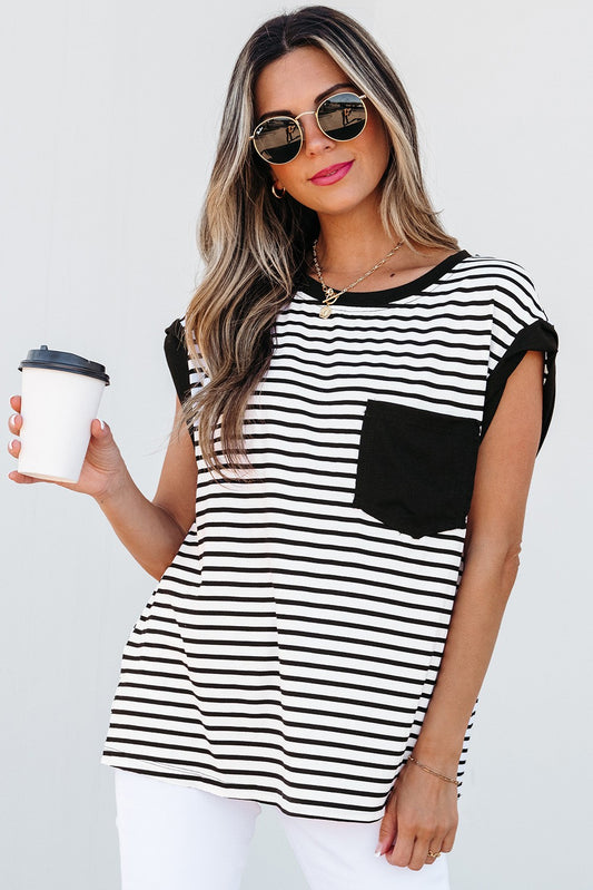 Chest Pocket Stripe Sleeveless Tee