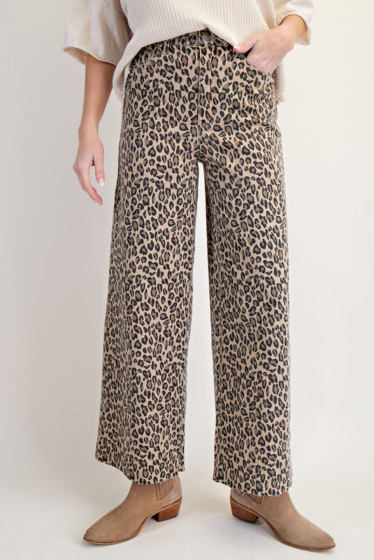 Animal Print Washed Twill Pants
