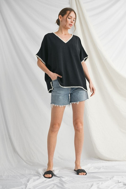 Shell Stitch Accent Loose Fit Top