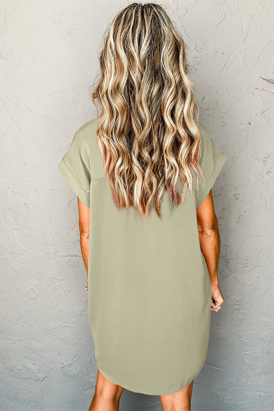 Buttoned Collar Shift T-shirt Mini Dress