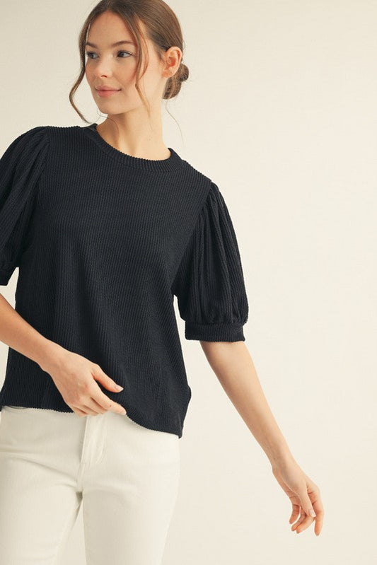Puff Sleeves Ribbed Top
