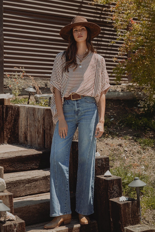 Stretch Asymmetrical Seam Detail Straight Leg Jean