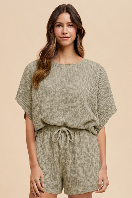 Textured Knit Loose Fit Top & Shorts Set