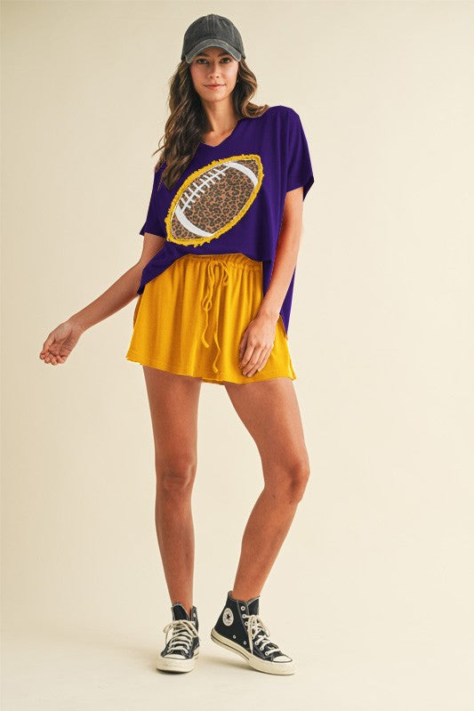 Purple Game Day Leopard Football Patch Knit Pullover