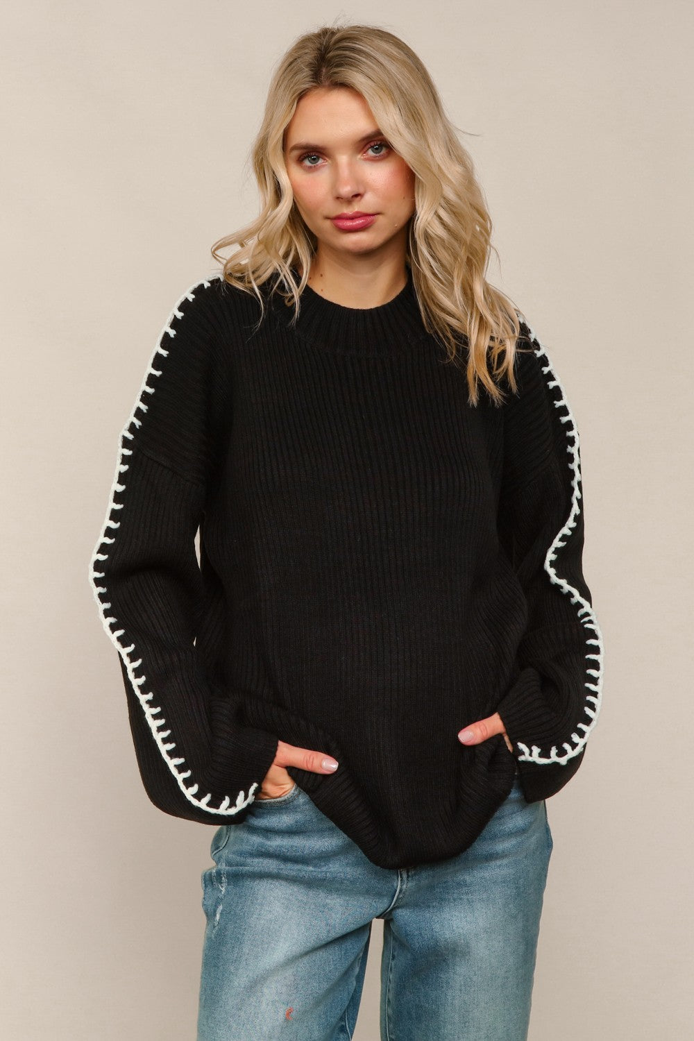 Solid Loose Fit Pullover Sweater Knit Top