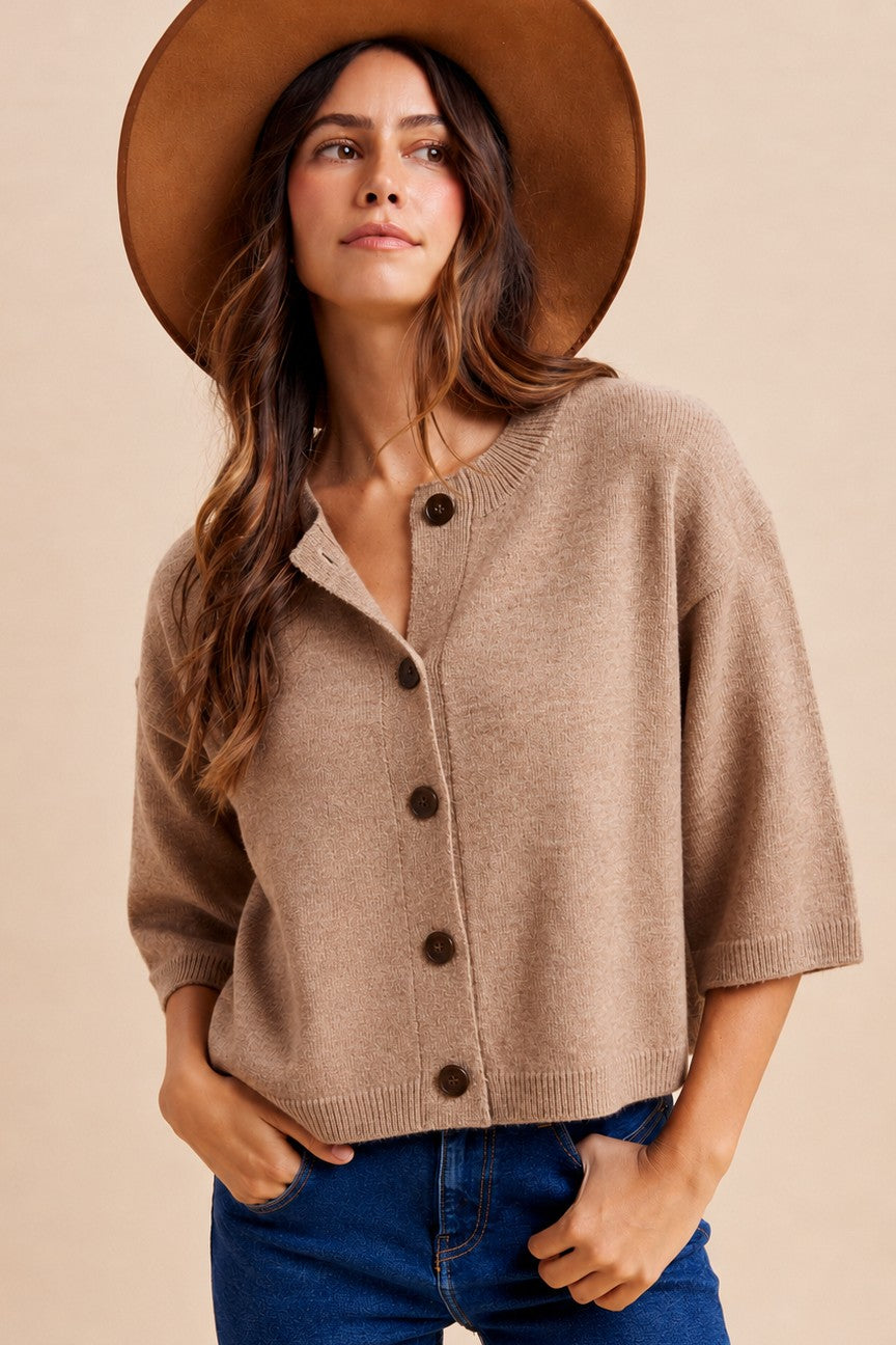 Half Sleeve Button Down Knit Cardigan