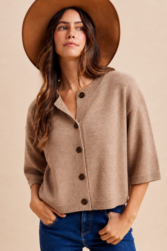 Half Sleeve Button Down Knit Cardigan