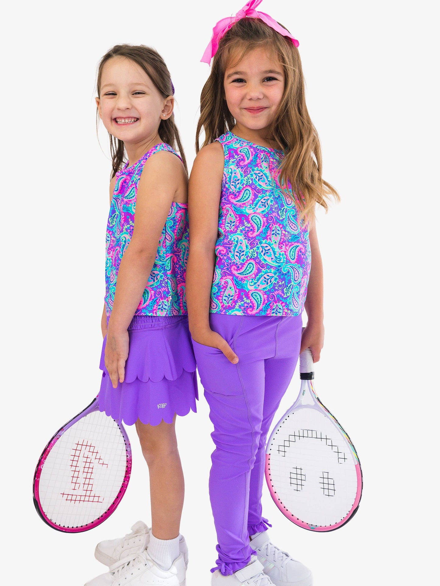 Girls Neon Purple Active Tiered Flare Skort