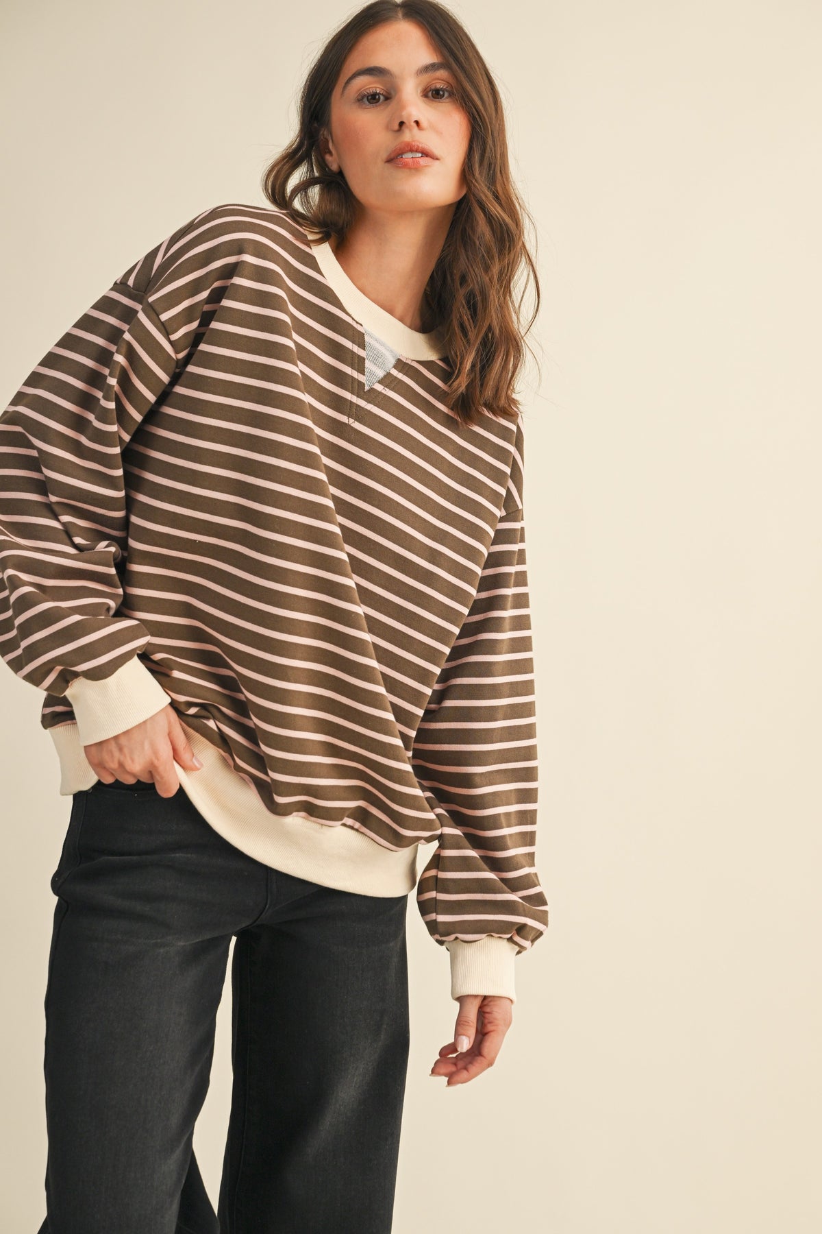 Soft French Terry Striped Sweatshirt
