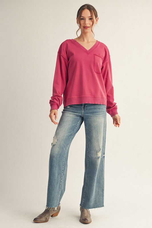 Raw Cut Edge Accent Casual Top