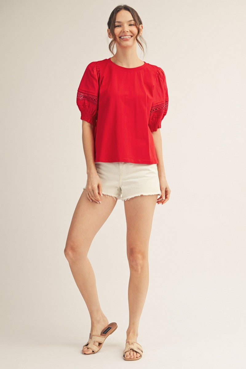 Lace Accent Puff Sleeves Lovely Top