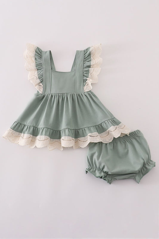 Sage Lace Ruffle Bloomer Set
