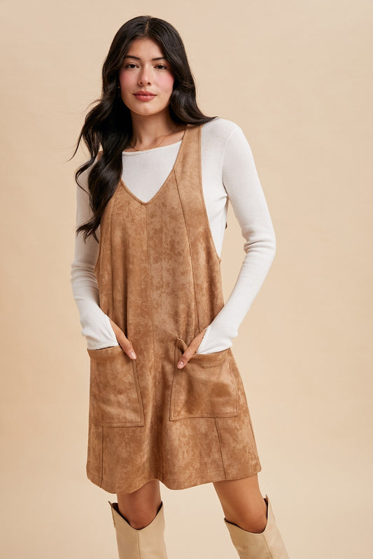 Stretch Suede Overall Mini Dress