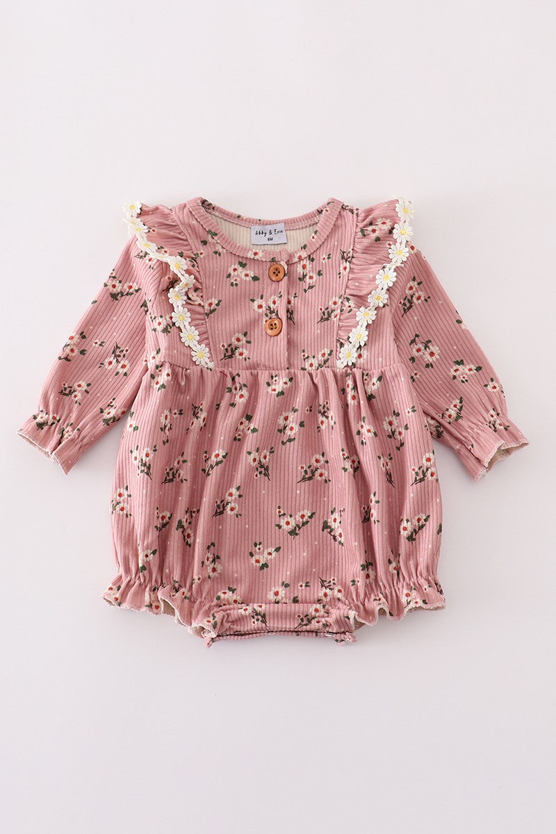 Floral Corduroy Lace Ruffle Bubble