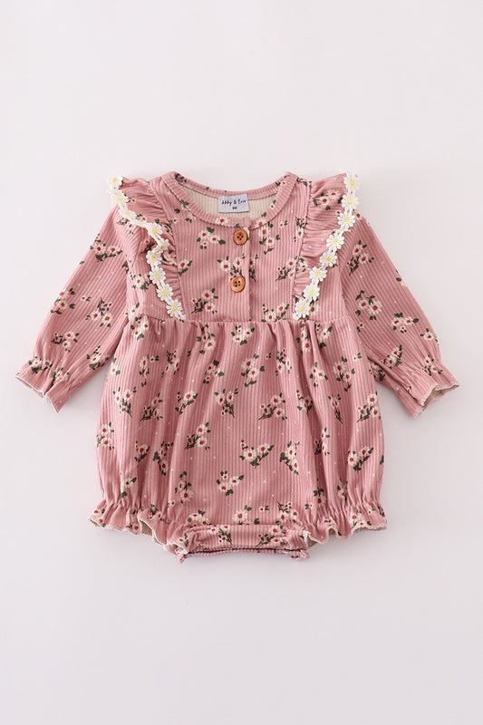 Floral Corduroy Lace Ruffle Bubble