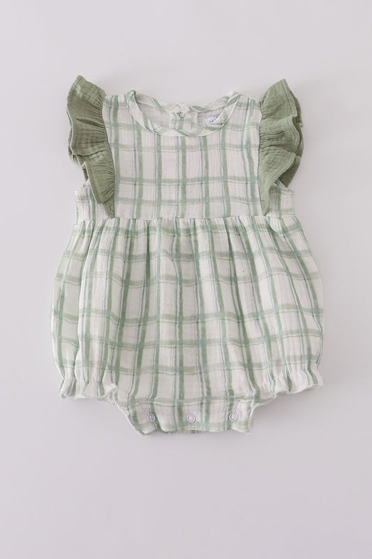 Premium Sage Ruffle Plaid Bubble