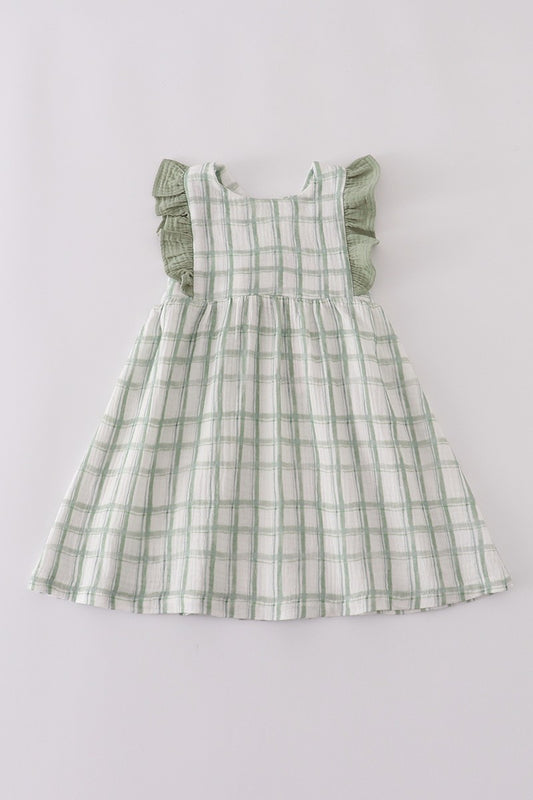 Premium Sage Ruffle Plaid Dress