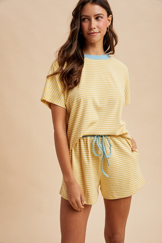 Loose Fit Striped Knit Top &  Shorts Set