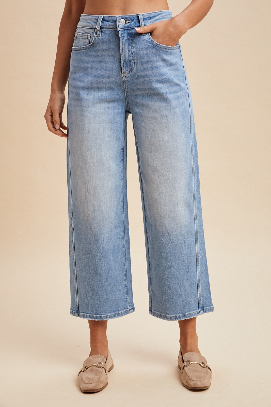 Comfort Stretch Cropped Wide-leg Clean Cut Denim Jeans