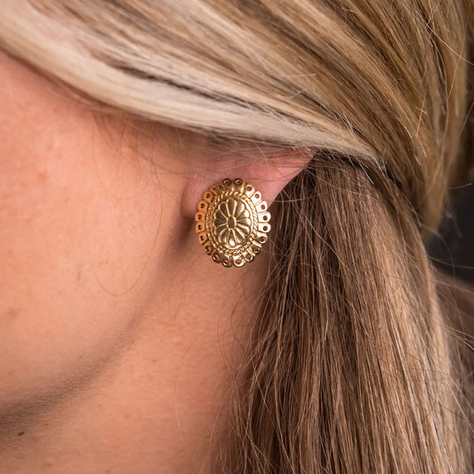 Small Gold Flower Stamped Concho Post Earring