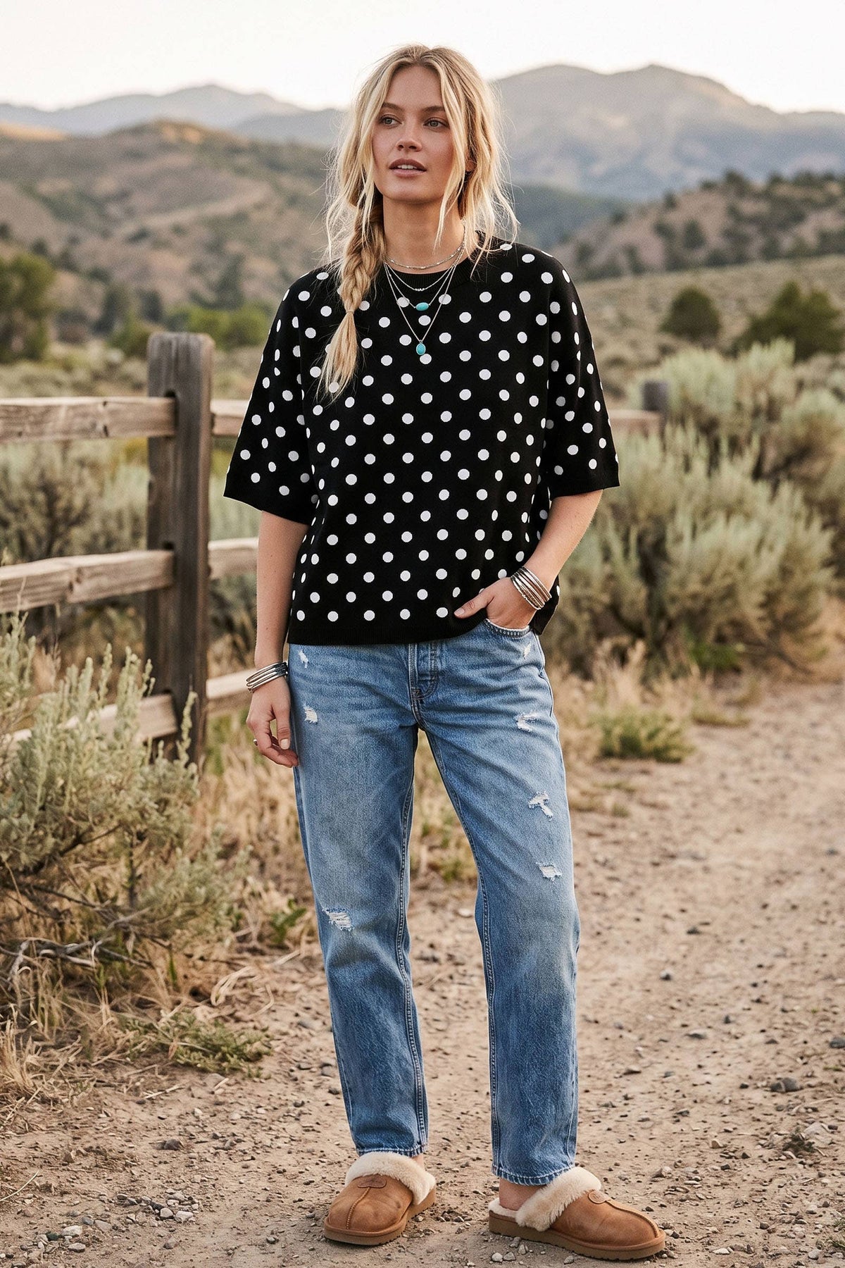 Oversized Polka Dot Sweater Top