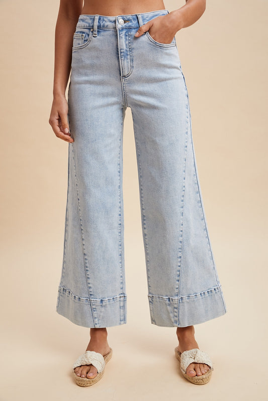 Seam Detailed Denim Cropped Wide Flare Jean