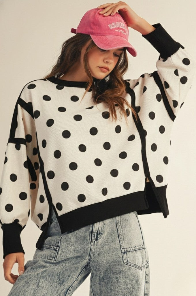 Polka Dot Loose Fit Top With Slits