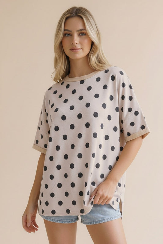 Short Sleeve Oversized Polka Dot Knit Top