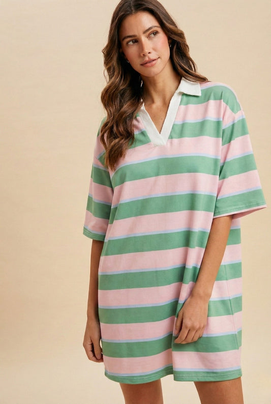 Wide Striped Terry Oversize Rugby Mini Dress