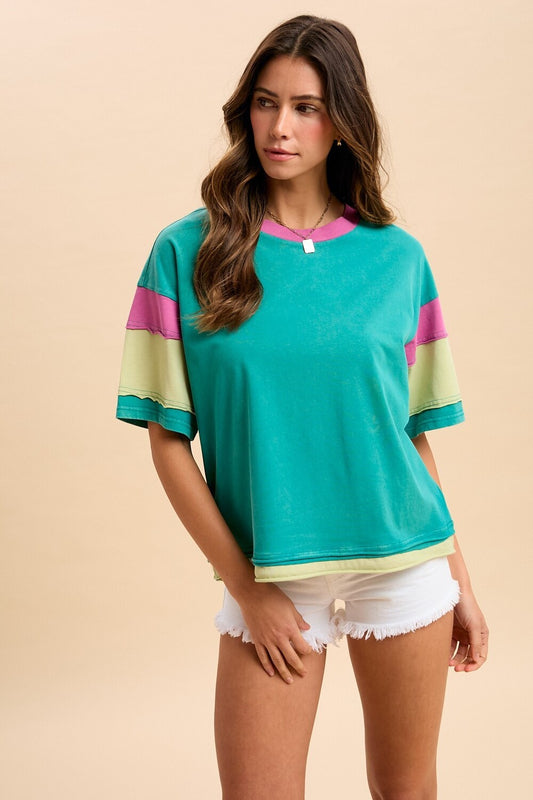 Mineral Wash Cotton Colorblocked T-shirt