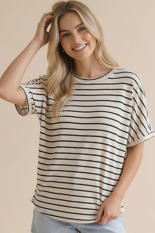 Dolman Short Sleeve Oversized Stripe Top
