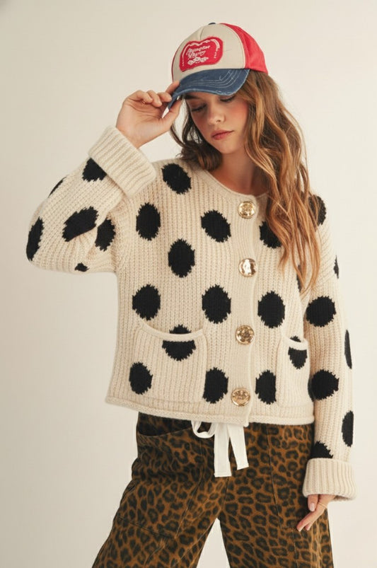 Polkadot Luxe Gold Button Front Pocket Cardigan