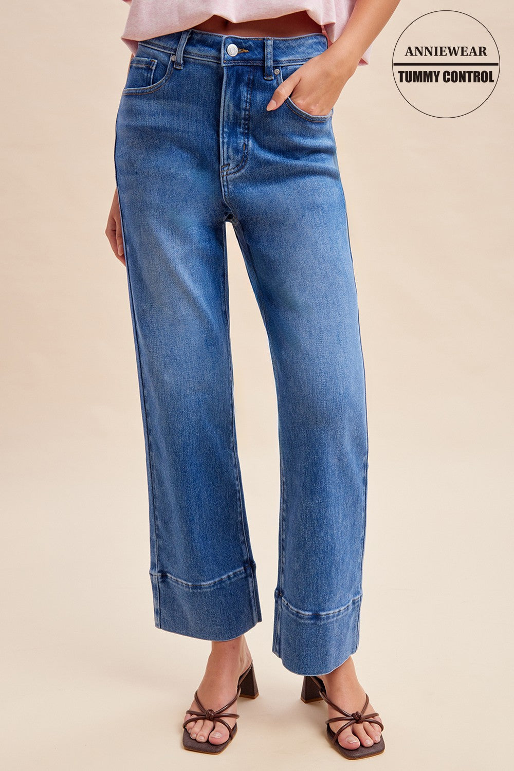 Comfy Tummy Control Stretch Denim Straight Leg Pants