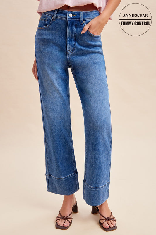 Comfy Tummy Control Stretch Denim Straight Leg Pants