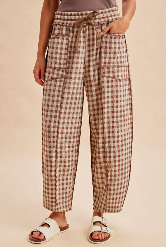 Soft Brushed Check Barrel Fit Utility Knit Pants