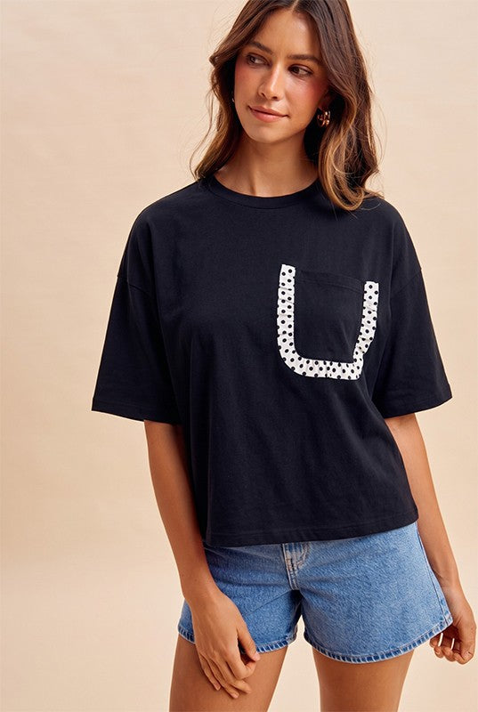 Polka Dot Ruffle Pocket Cotton Jersey Tee