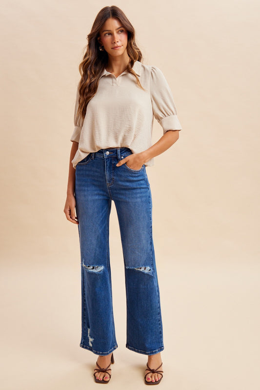 Comfy Tummy Control Straight Distressed Jeans