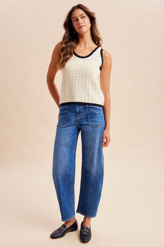 Stretch Denim Slim Barrel Leg Jeans With Angled Pocket