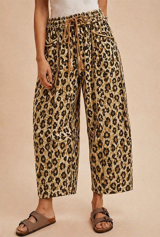 Leopard Printed Barrel Fit Utility Knit Pants