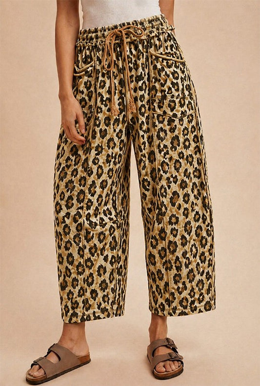 Leopard Printed Barrel Fit Utility Knit Pants