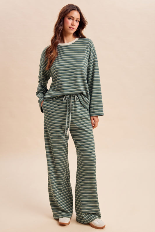 Brushed Stripe Jersey Tee And Drawstring Waist Pants Set
