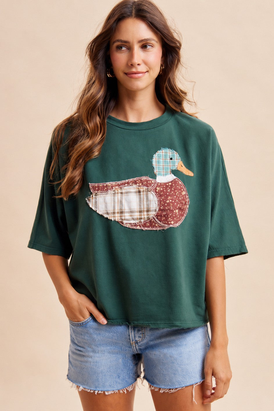 Mallard Duck Patchwork Dolman Sleeve Knit Top
