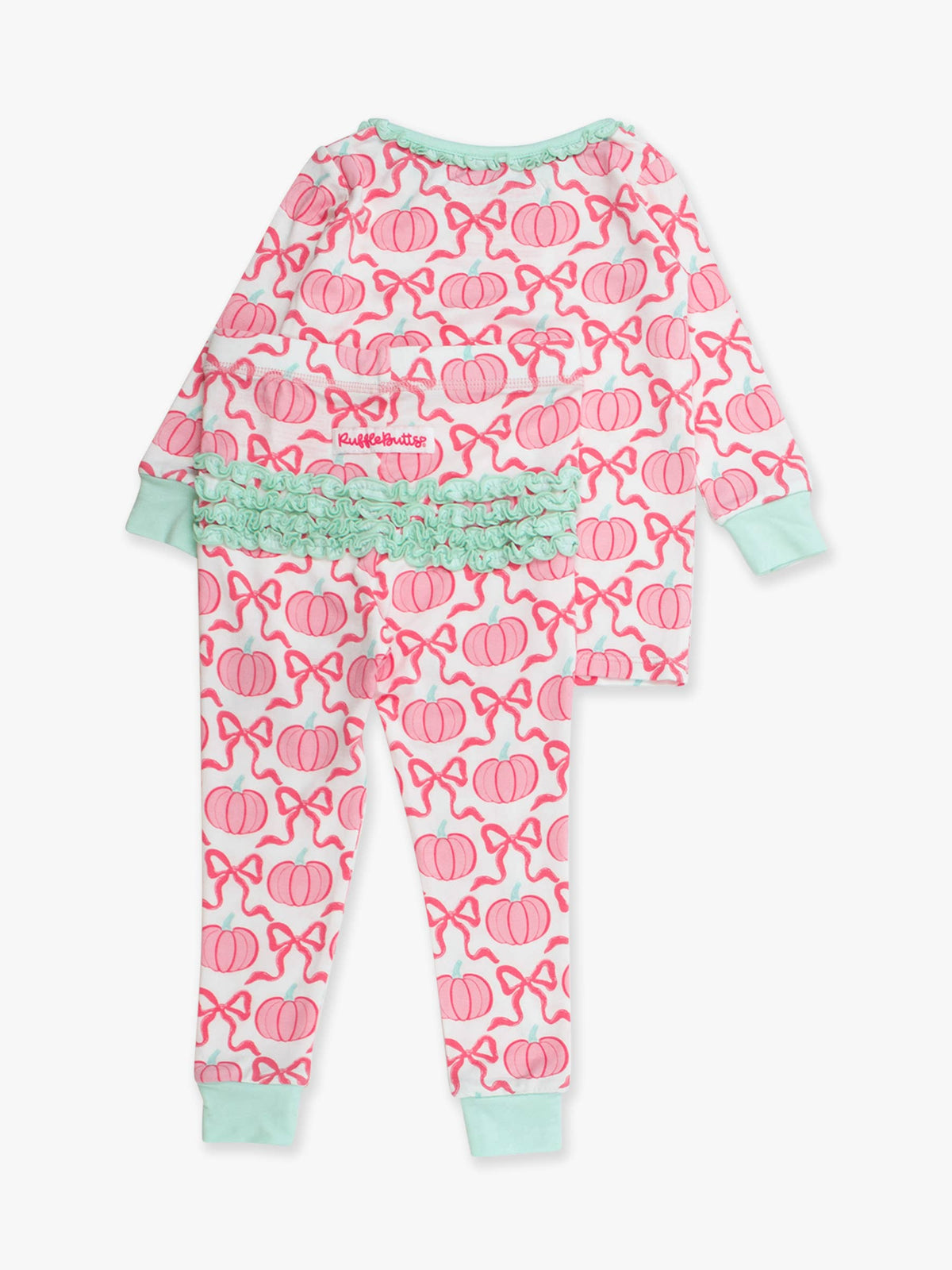 SoftSnooze™ Toddler Girls Bamboo Viscose Pink Fairytale Pumpkins Ruffle Long Sleeve Pajama Set with Signature Rear Ruffles