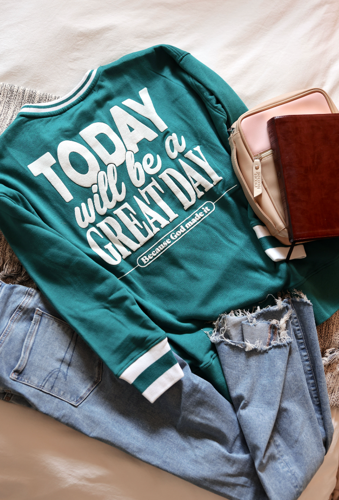 Great Day Because God Made It - Retro Rib Crew Sweatshirt