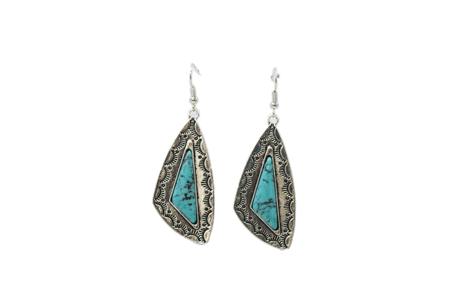 2.5" Turq Triangular Earring w/ Silver Stamped Earring