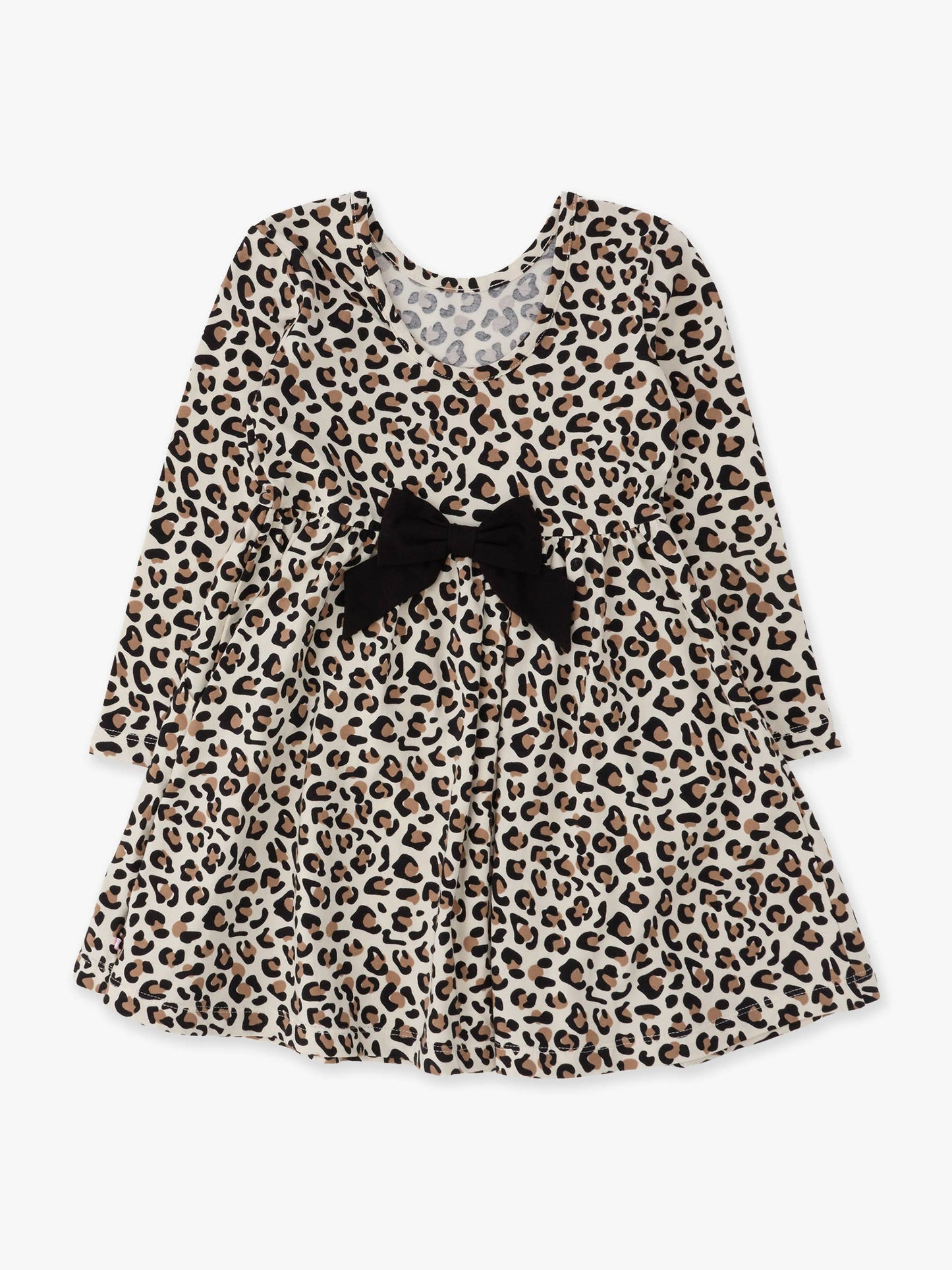 Girls Classic Leopard Knit Long Sleeve Twirl Dress