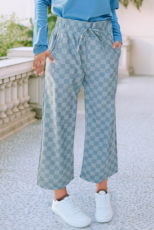 Tie Elastic Waist Checkered Loose Pants